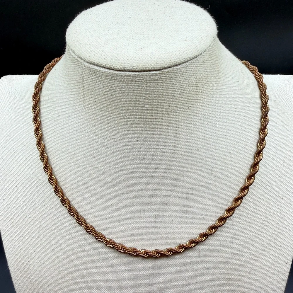 Copper Tone Rope Chain Necklace Twisted Statement Layering Minimalist Jewelry
